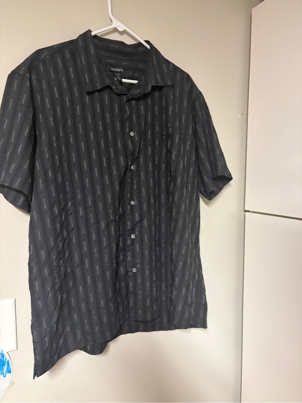 ROCKABILLY Short-Sleeve Black Patterned Button-Up Shirt EUC Rayon Mens XL Retro